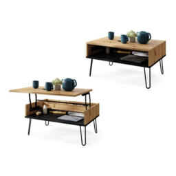 Heze Furniture Hairpin S-90 Modern Lift Top Coffee Table - Artisan Oak & Black - thumbnail 8