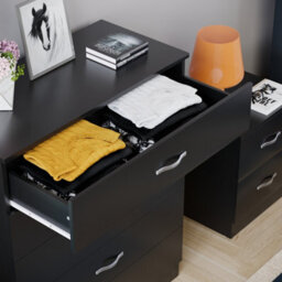 Lassic Vida Designs Riano 4 Piece Bedroom Set (3 Drawer Bedside Chest, 5 Drawer Chest, 2 Door Wardrobe) Black (5) - thumbnail 6