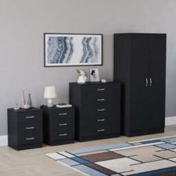 Lassic Vida Designs Riano 4 Piece Bedroom Set (3 Drawer Bedside Chest, 5 Drawer Chest, 2 Door Wardrobe) Black (5) - thumbnail 2
