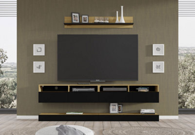 Arte Chic Duo B Wall Entertainment Unit - Oak Artisan And Black Living Room Furniture Set
