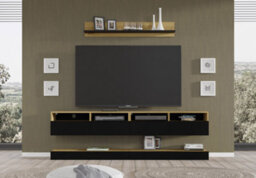 Arte Chic Duo B Wall Entertainment Unit - Oak Artisan And Black Living Room Furniture Set