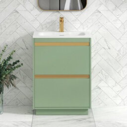 Royal Bathrooms Orion 600mm Mint Sage 2 Drawer Floor Standing Vanity Unit With Stone Basin & Brushed Brass Strip - thumbnail 1