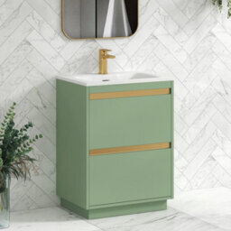 Royal Bathrooms Orion 600mm Mint Sage 2 Drawer Floor Standing Vanity Unit With Stone Basin & Brushed Brass Strip - thumbnail 5