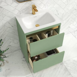 Royal Bathrooms Orion 600mm Mint Sage 2 Drawer Floor Standing Vanity Unit With Stone Basin & Brushed Brass Strip - thumbnail 4