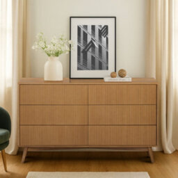 Teamson Home Tremolo Chest Of Drawers 6 Fluted Push-Open Drawer Bedroom Dresser, Natural - thumbnail 1