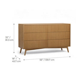 Teamson Home Tremolo Chest Of Drawers 6 Fluted Push-Open Drawer Bedroom Dresser, Natural - thumbnail 5