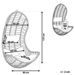 Beliani Hanging Chair Pineto Pe Rattan Grey - thumbnail 3