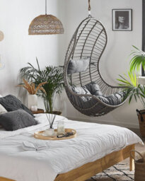 Beliani Hanging Chair Pineto Pe Rattan Grey - thumbnail 2