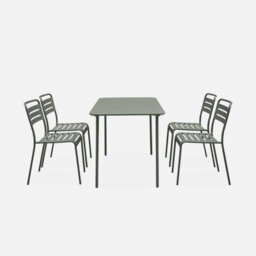 Sweeek - 4-Seater Rectangular Steel Garden Table With 4 Chairs Khaki Green 120X70X72.5 Cm - Amelia - thumbnail 2