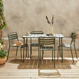 Sweeek - 4-Seater Rectangular Steel Garden Table With 4 Chairs Khaki Green 120X70X72.5 Cm - Amelia - thumbnail 6