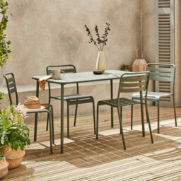 Sweeek - 4-Seater Rectangular Steel Garden Table With 4 Chairs Khaki Green 120X70X72.5 Cm - Amelia - thumbnail 7