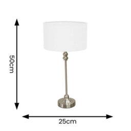 Valuelights Maggie Brushed Chrome Candlestick Table Lamp With White Fabric Drum Shade And Led Bulb - thumbnail 5