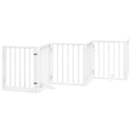 Walplus White Dog Gate With Door Foldable 6 Panels 300 Cm Poplar Wood - thumbnail 2