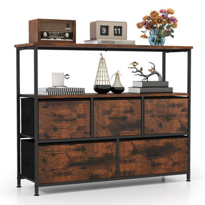 Wide Chest Of Drawers With 5 Drawers Brown - image 1