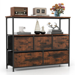 Wide Chest Of Drawers With 5 Drawers Brown - thumbnail 1