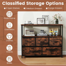 Wide Chest Of Drawers With 5 Drawers Brown - thumbnail 4