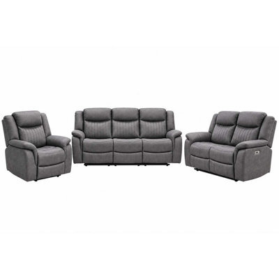 Furnishings For Less UK Lennox Grey Tech Fabric 3 + 2 + 1 Sofa Suite With Electric Recliner - image 1