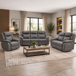 Furnishings For Less UK Lennox Grey Tech Fabric 3 + 2 + 1 Sofa Suite With Electric Recliner - thumbnail 2