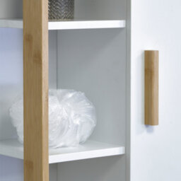 Showerdrape Cassino Matt White & Bamboo Wall Bathroom Cabinet With Display Shelves - thumbnail 5