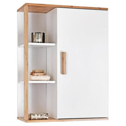 Showerdrape Cassino Matt White & Bamboo Wall Bathroom Cabinet With Display Shelves - thumbnail 7