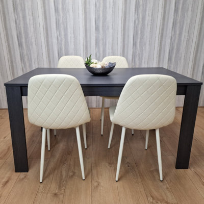 Kosy Koala Dining Table With 4 Cream Stitched Padded Chairs Dark Grey Table Kitchen Dining Table Dining Room Dining Set - image 1