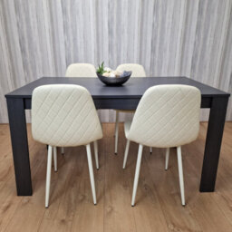 Kosy Koala Dining Table With 4 Cream Stitched Padded Chairs Dark Grey Table Kitchen Dining Table Dining Room Dining Set - thumbnail 1