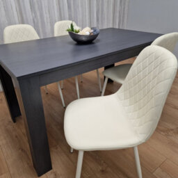 Kosy Koala Dining Table With 4 Cream Stitched Padded Chairs Dark Grey Table Kitchen Dining Table Dining Room Dining Set - thumbnail 4