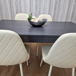 Kosy Koala Dining Table With 4 Cream Stitched Padded Chairs Dark Grey Table Kitchen Dining Table Dining Room Dining Set - thumbnail 2