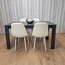 Kosy Koala Dining Table With 4 Cream Stitched Padded Chairs Dark Grey Table Kitchen Dining Table Dining Room Dining Set - thumbnail 7