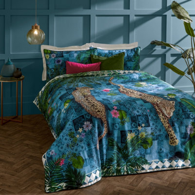 Paoletti Botanical Riches Majorelle Exotic Duvet Cover Set, Super King, Azure Blue - image 1