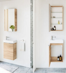 Impact Furniture Wall Hung Bathroom Cabinets Set 400mm Vanity Unit With Basin Wall Mirror Cabinet Sonoma Oak Small Narrow Cloakroom Furniture Avir - thumbnail 2