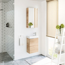 Impact Furniture Wall Hung Bathroom Cabinets Set 400mm Vanity Unit With Basin Wall Mirror Cabinet Sonoma Oak Small Narrow Cloakroom Furniture Avir - thumbnail 5