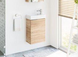 Impact Furniture Wall Hung Bathroom Cabinets Set 400mm Vanity Unit With Basin Wall Mirror Cabinet Sonoma Oak Small Narrow Cloakroom Furniture Avir - thumbnail 4