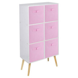 Urbn-Living Urbnliving 90Cm Height 6 Cube White Wooden Bookcase With Beech Legs Living Room  Light Pink Shelf Storage Drawers