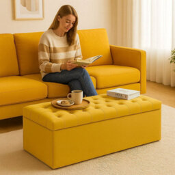 137Cm Chesterfield Ottoman Storage Box- Plush Velvet Shoe Bench - Mustard Gold Chesterfield Upholstered Blanket Box - thumbnail 3