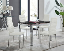 Furniturebox Enna Black Glass Extending Dining Table And 4 White Milan Chairs - thumbnail 1