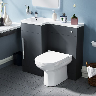 Nes Home Velanal 900mm Left Hand Matt Grey Basin Vanity, Wc Unit & Back To Wall Toilet - image 1