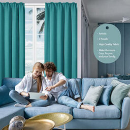 "Deconovo Decoration Blackout Curtains Pencil Pleat Curtains Thermal Insulated Curtains For Bedroom W55""x L87"" Turquoise One Pair" - thumbnail 6
