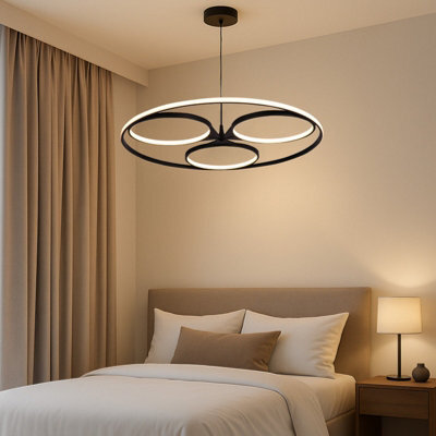 Harper Living Led Pendant Light Black, Dimmable Modern Ceiling Fixture, Adjustable Height, 3 Rings Contemporary Design