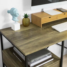 Sobuy Office Desk With Drawer And Shelves 46.5X18.9X29.5 Inch Fwt61-N - Brown - thumbnail 4