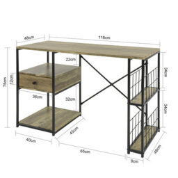 Sobuy Office Desk With Drawer And Shelves 46.5X18.9X29.5 Inch Fwt61-N - Brown - thumbnail 3