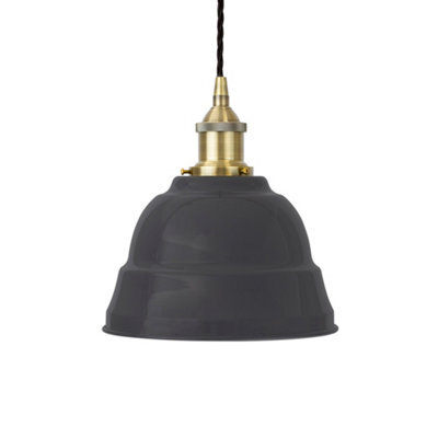 Slate Grey Lincoln Painted Dome Pendant Light With Antique Brass Lamp Holder And Black Twisted Cable - Se Home - image 1