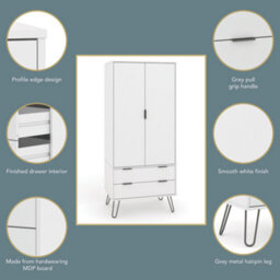Core Products Augusta Industrial White 2 Door, 2 Drawer Wardrobe H176.0Cm X W76.5Cm X D53.0Cm - thumbnail 9