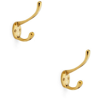 Loops 2 Pack - Solid Brass Victorian Hat & Coat Hook - Wall Mounted Holder - Polished Brass - image 1