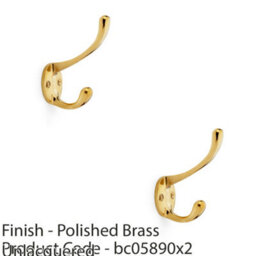 Loops 2 Pack - Solid Brass Victorian Hat & Coat Hook - Wall Mounted Holder - Polished Brass - thumbnail 2