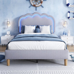 Abrihome 3Ft Single Upholstered Bed With Led Headboard (90X190Cm), Adjustable Height Bed Frame With Wooden Slats, Grey, Linen - thumbnail 8