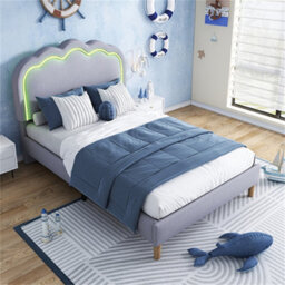 Abrihome 3Ft Single Upholstered Bed With Led Headboard (90X190Cm), Adjustable Height Bed Frame With Wooden Slats, Grey, Linen