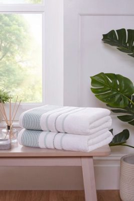 Rapport Home Dakota Stripe Bath Towel Pure Cotton Green - image 1