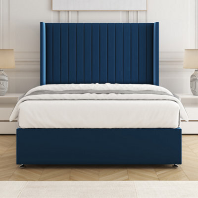 Bsspoke Manhattans Divan Bed Blue Plush Velvet With 54Inch Headboard & Mattress No Drawers In Single Double King 4Ft6 6Ft - image 1