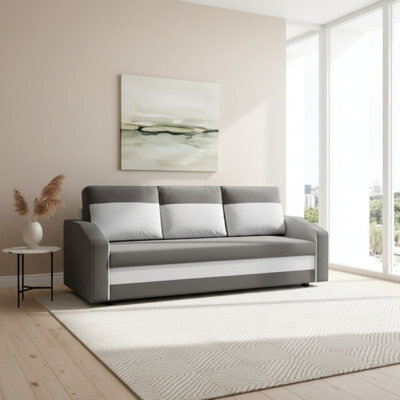 Orion A Compact Upholstered Sofa Bed With Storage Pull Out Guest Bed In Dark Grey And Cream - image 1
